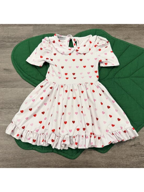 Girlhood Other - Girlhood Girls 5 Pink Red Hearts Puff Sleeve Ruffle Twirl Dress Valentine Rare H